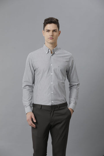 Formal Grey White Vertical Stripes Shirt