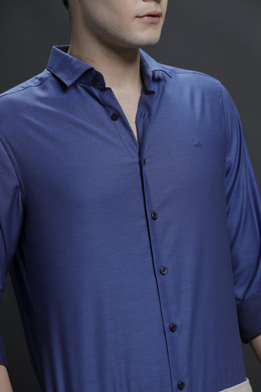 Formal Cotton Blue Textured Stretch Shirt