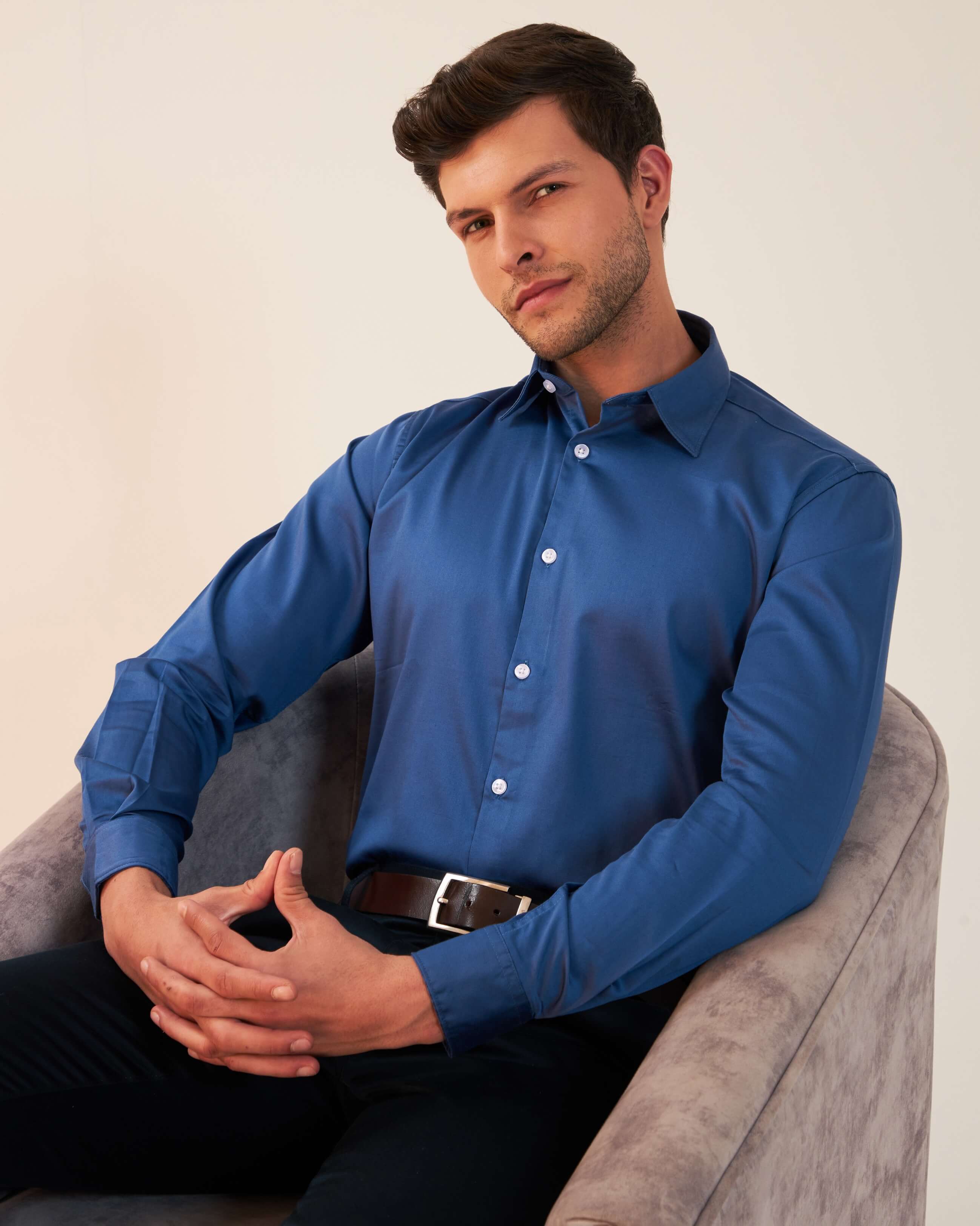 Buy French Blue Color Classic Mens Shirt Online India