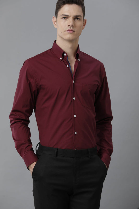 Formal Solid Stretch Wine Red Shirt