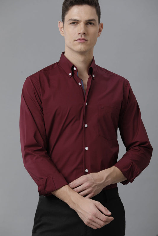 Formal Solid Stretch Wine Red Shirt