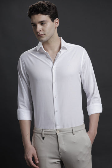 Formal White Textured Cotton Shirt