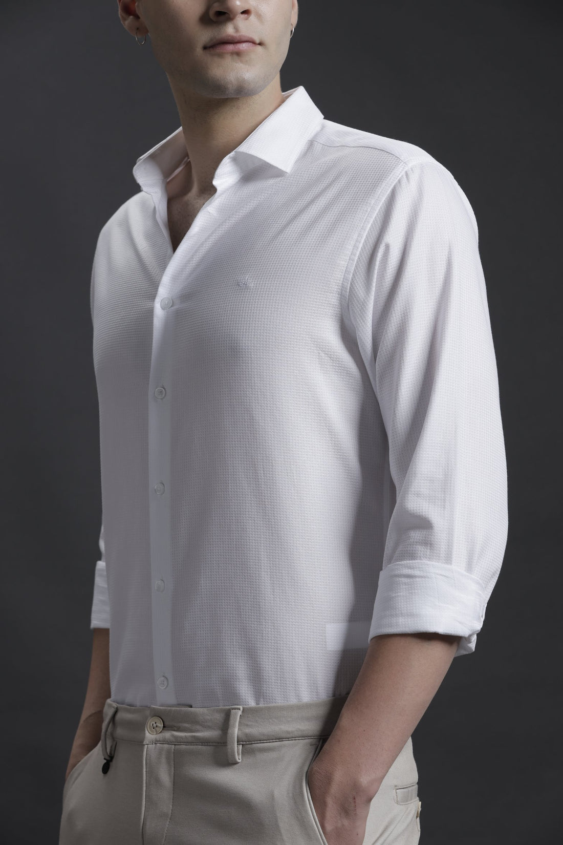 Formal White Textured Cotton Shirt