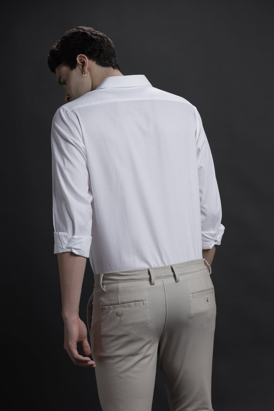 Formal White Solid Textured Cotton Shirt