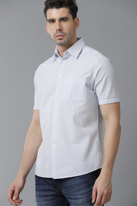 Textured Bluish White Shirt