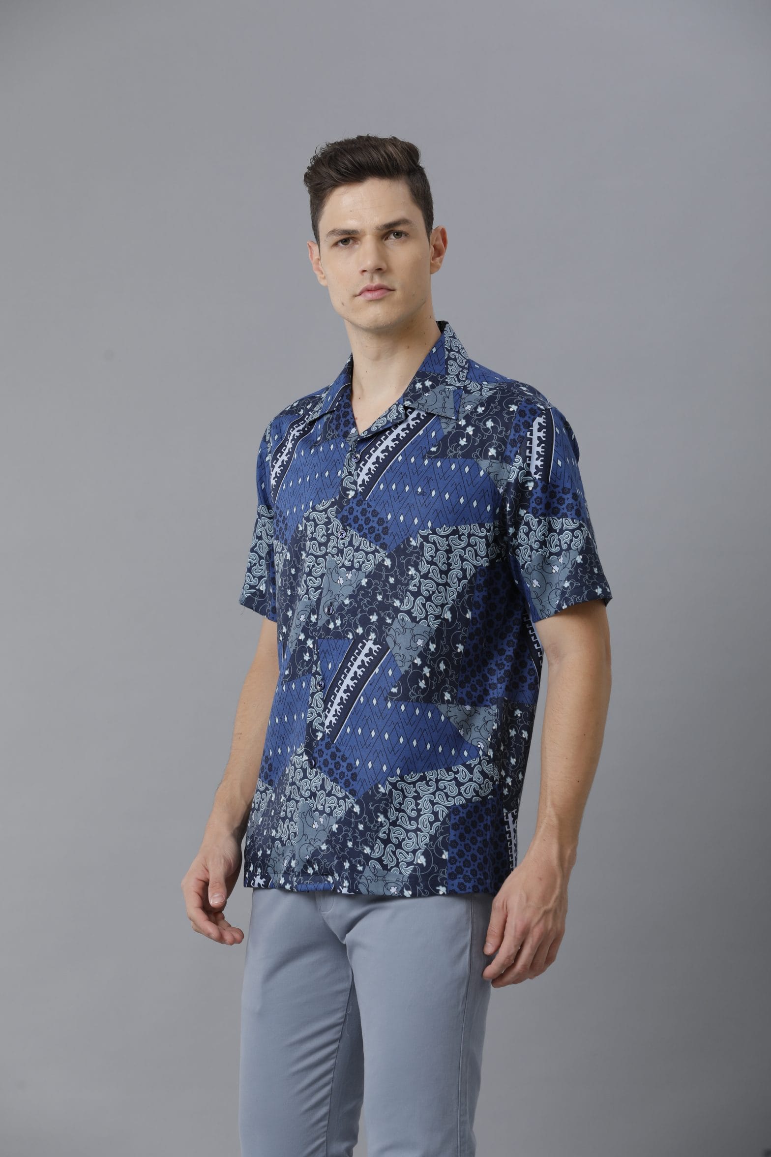 ABSTRACT PRINT STRETCH SHIRT - Navy blue