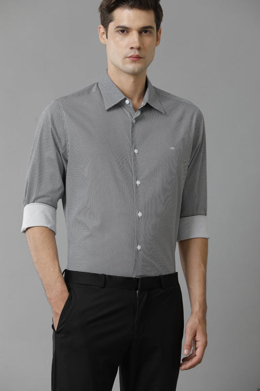 Semi Formal Stretch Geometric Light Grey Shirt