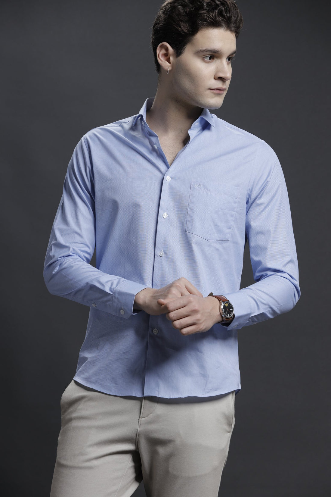 Solid Light Blue Formal Oxford Cotton Shirt