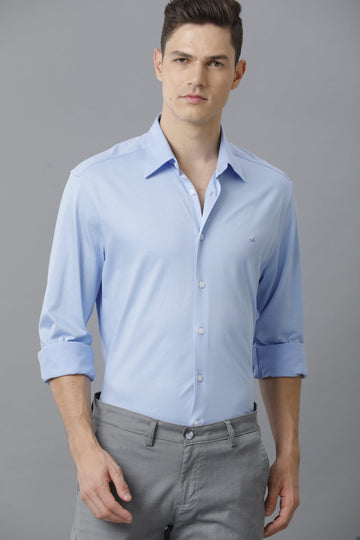 Knitted Cotton Casual Cashmere Blue Shirt