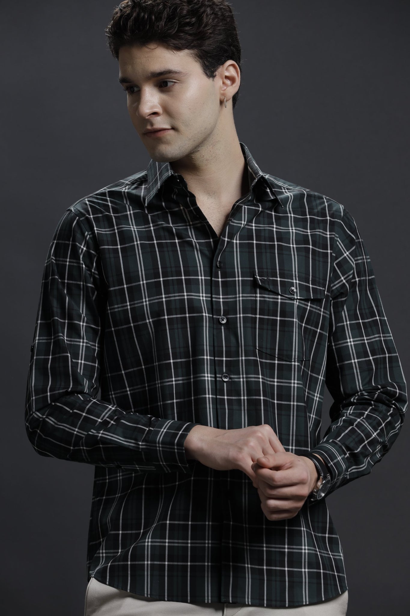 Checked Green/White Casual Cotton Shirt