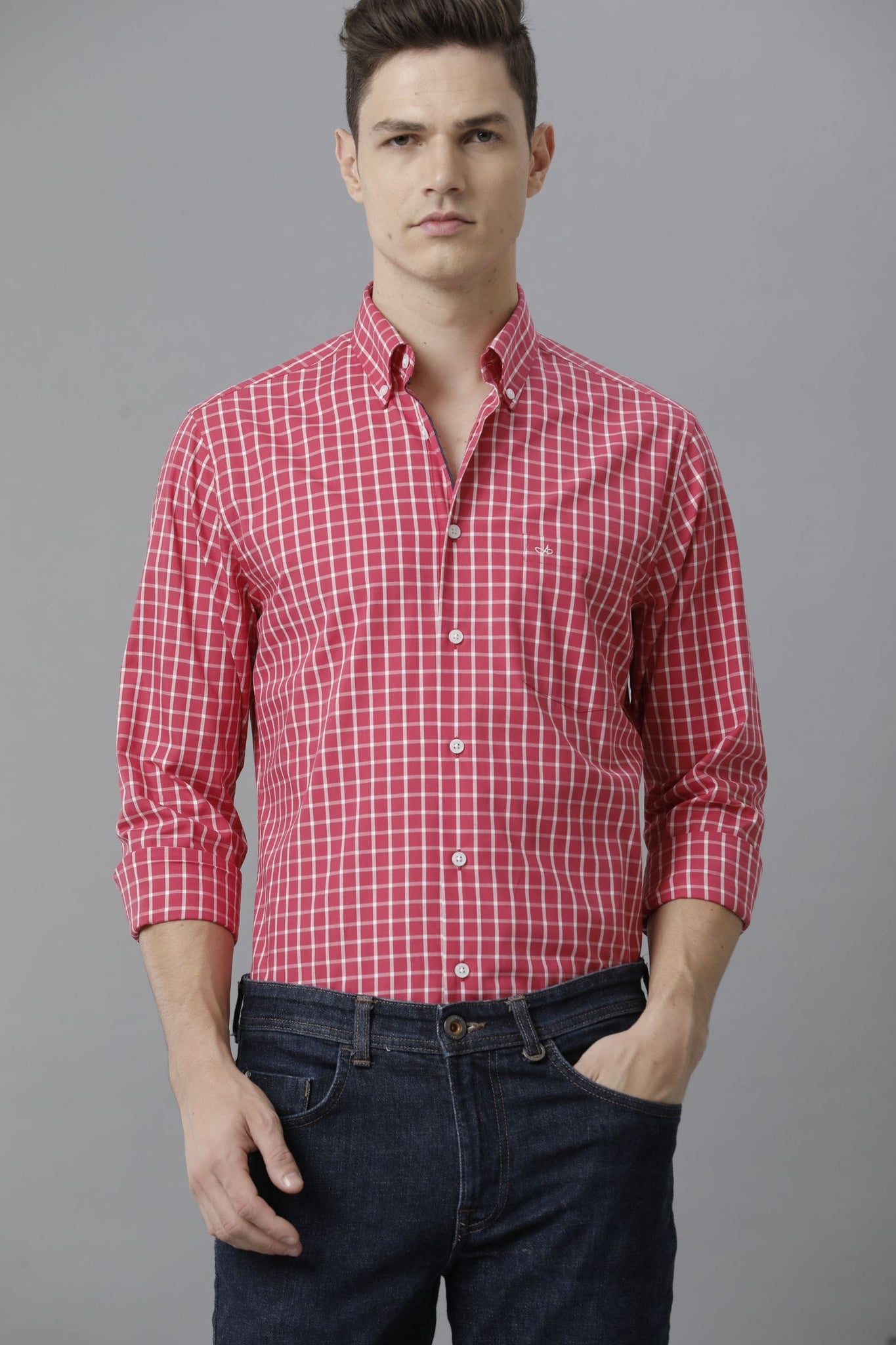 Checkered Cotton Casual Fiery Pink Shirt