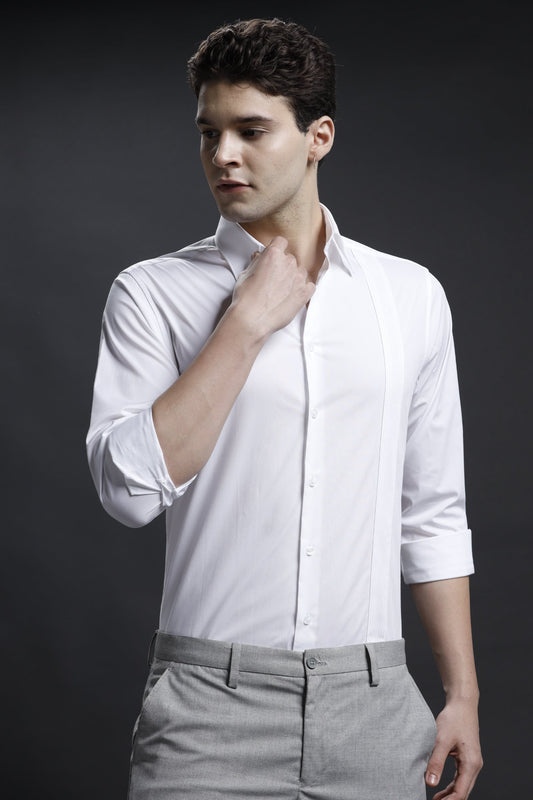 Solid White Formal Cotton Stretch Bib Shirt