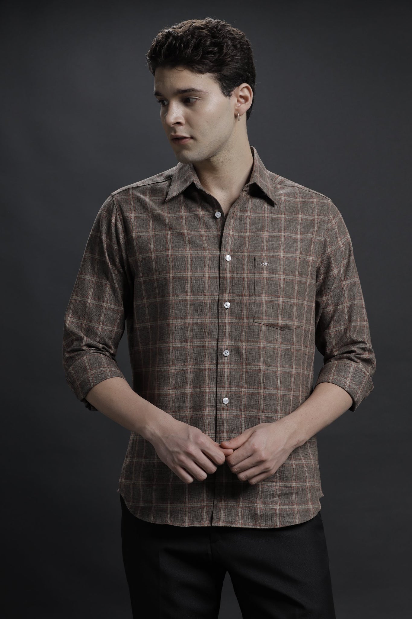 Checked Brown Casual Linen Blend Shirt