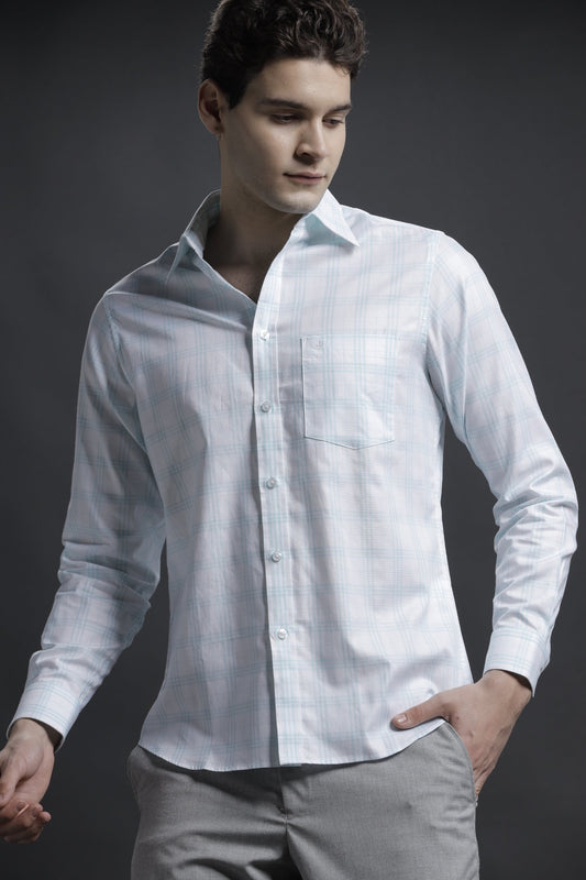Checked White/Blue Casual Cotton Shirt