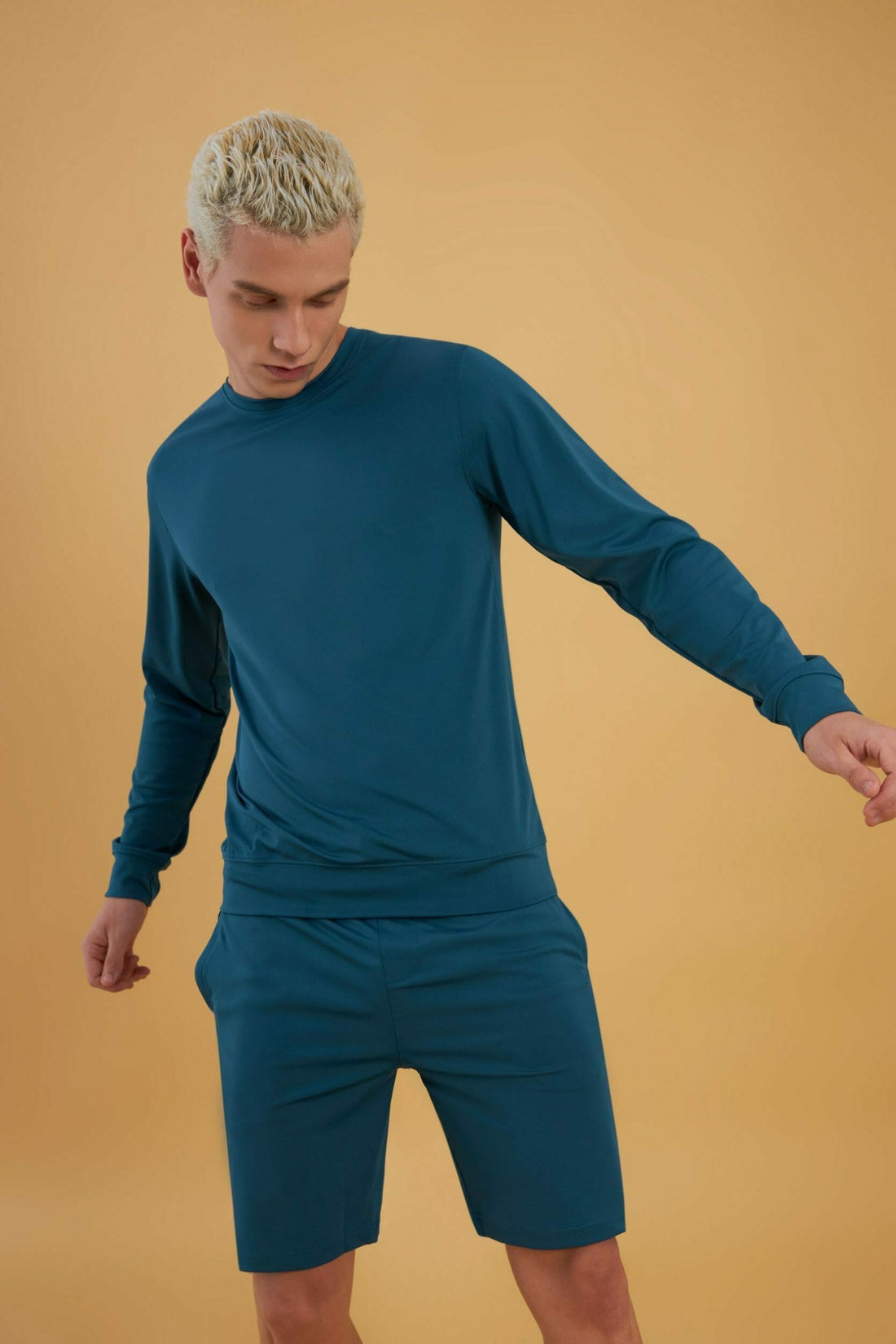 Dusk Blue Butter Lycra Long Sleeve Sweatshirt &amp; Shorts Combo