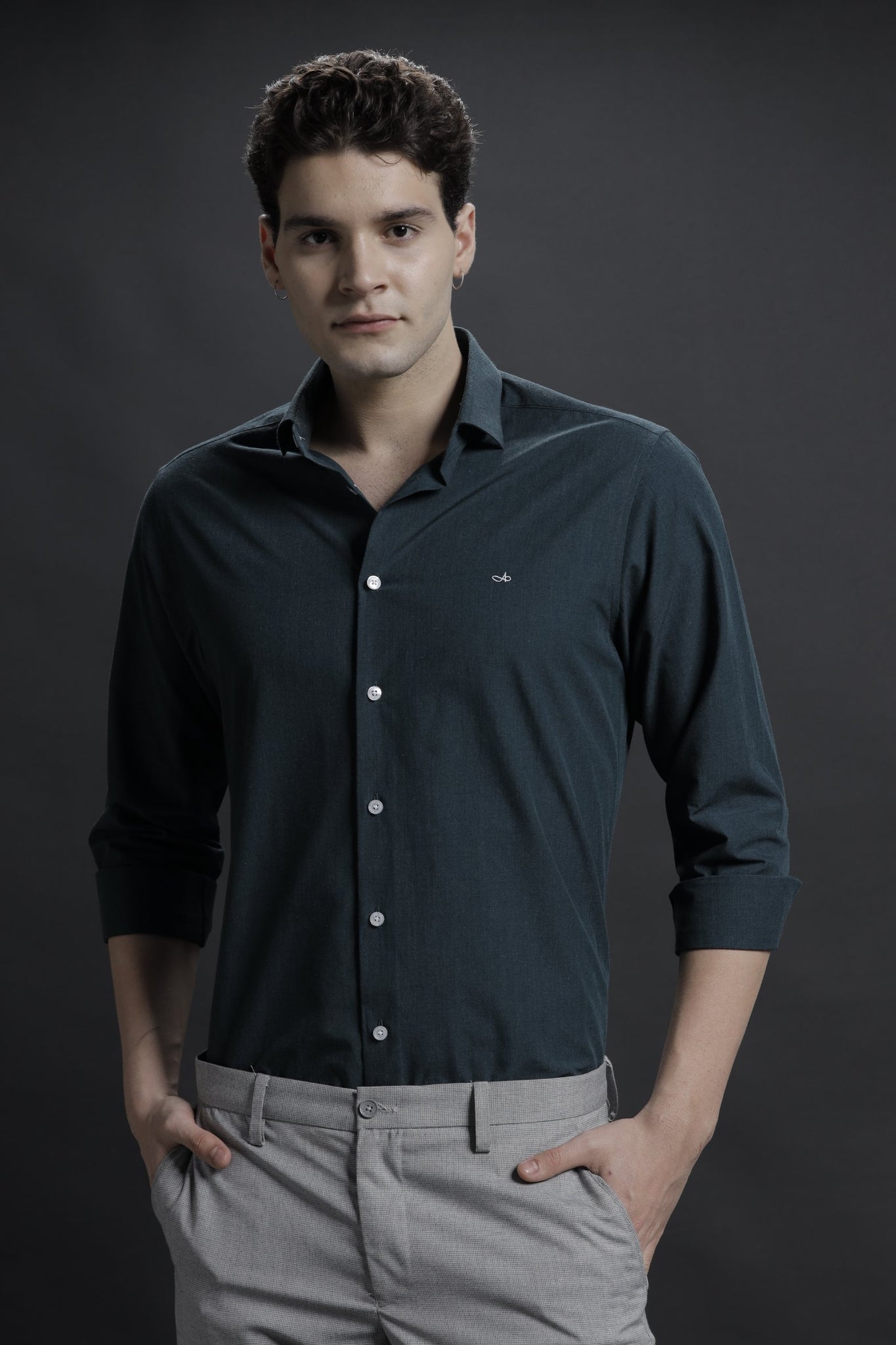 Solid Dark Green Formal Cotton Stretch Shirt