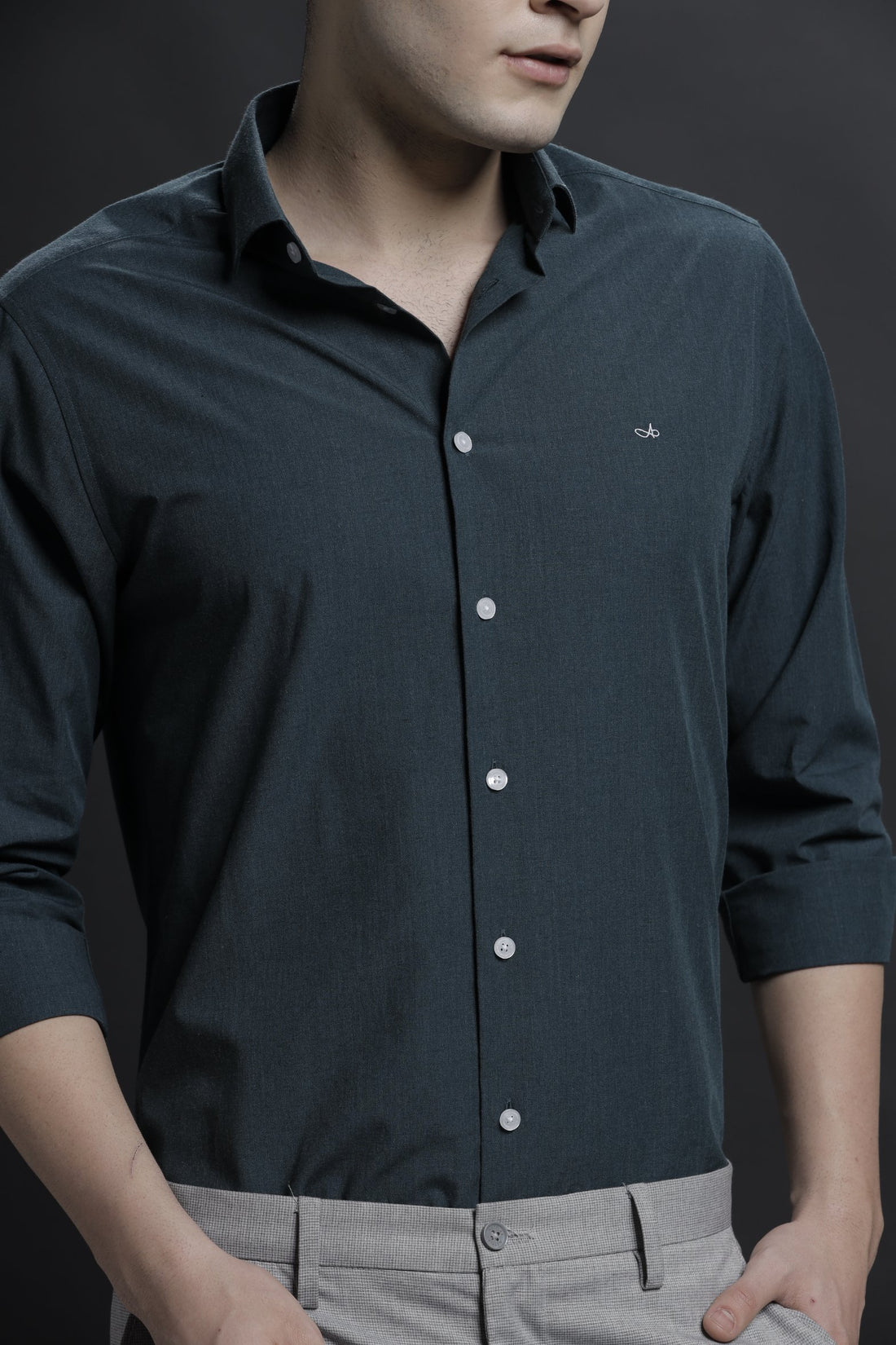 Solid Dark Green Formal Cotton Stretch Shirt