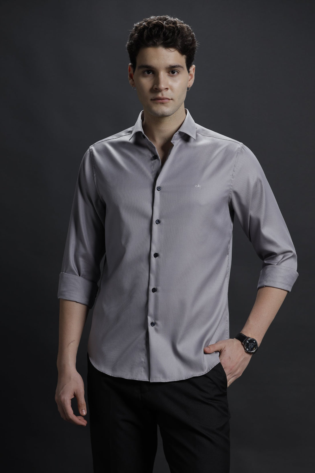 Textured Grey Formal Cotton Shirt