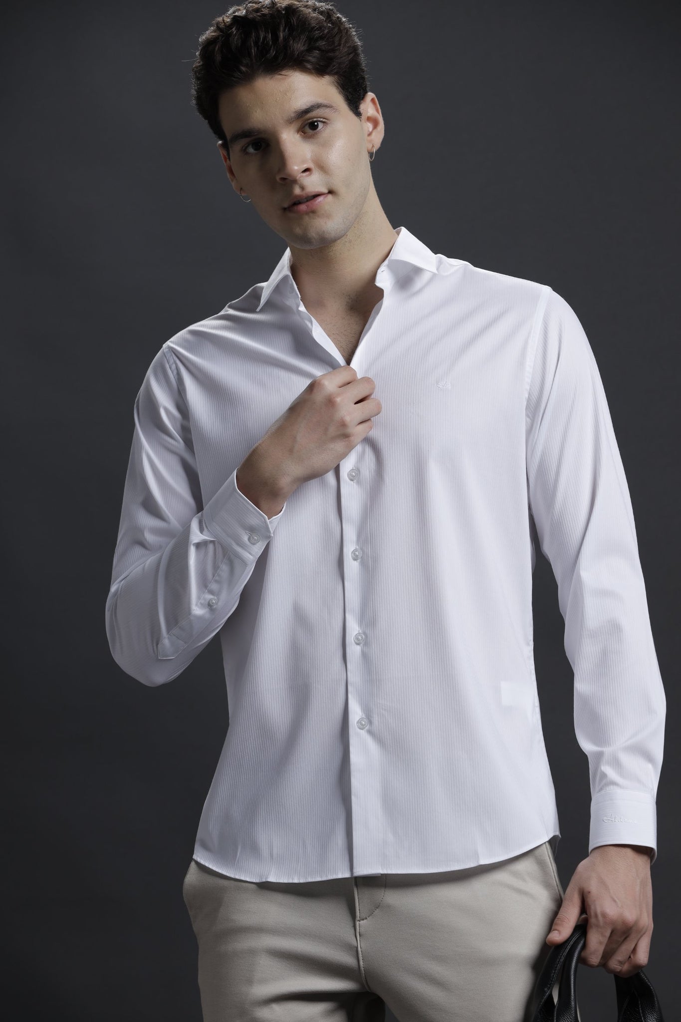 Formal Cotton White Solid Stretch Shirt