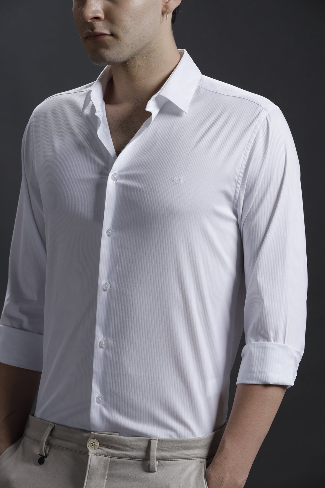 Formal Cotton White Solid Stretch Shirt