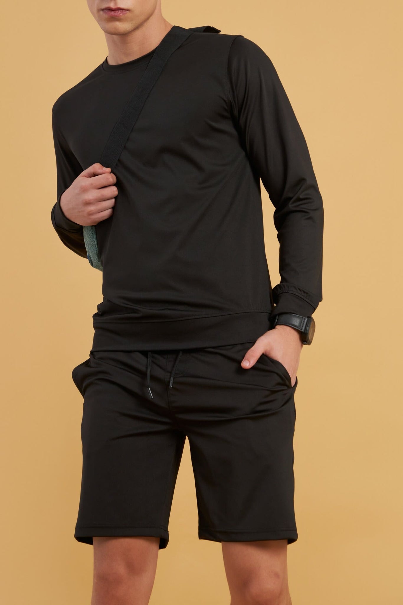 Jet Black Butter Lycra Long Sleeve Sweatshirt &amp; Shorts Combo