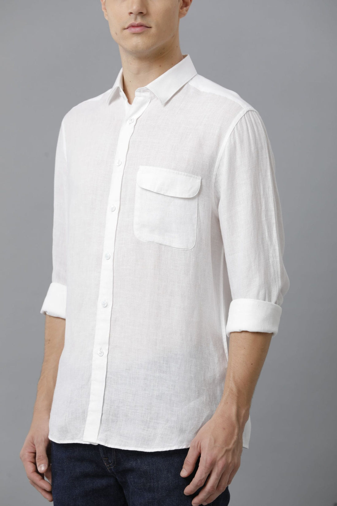 Solid Linen White Casual Shirt