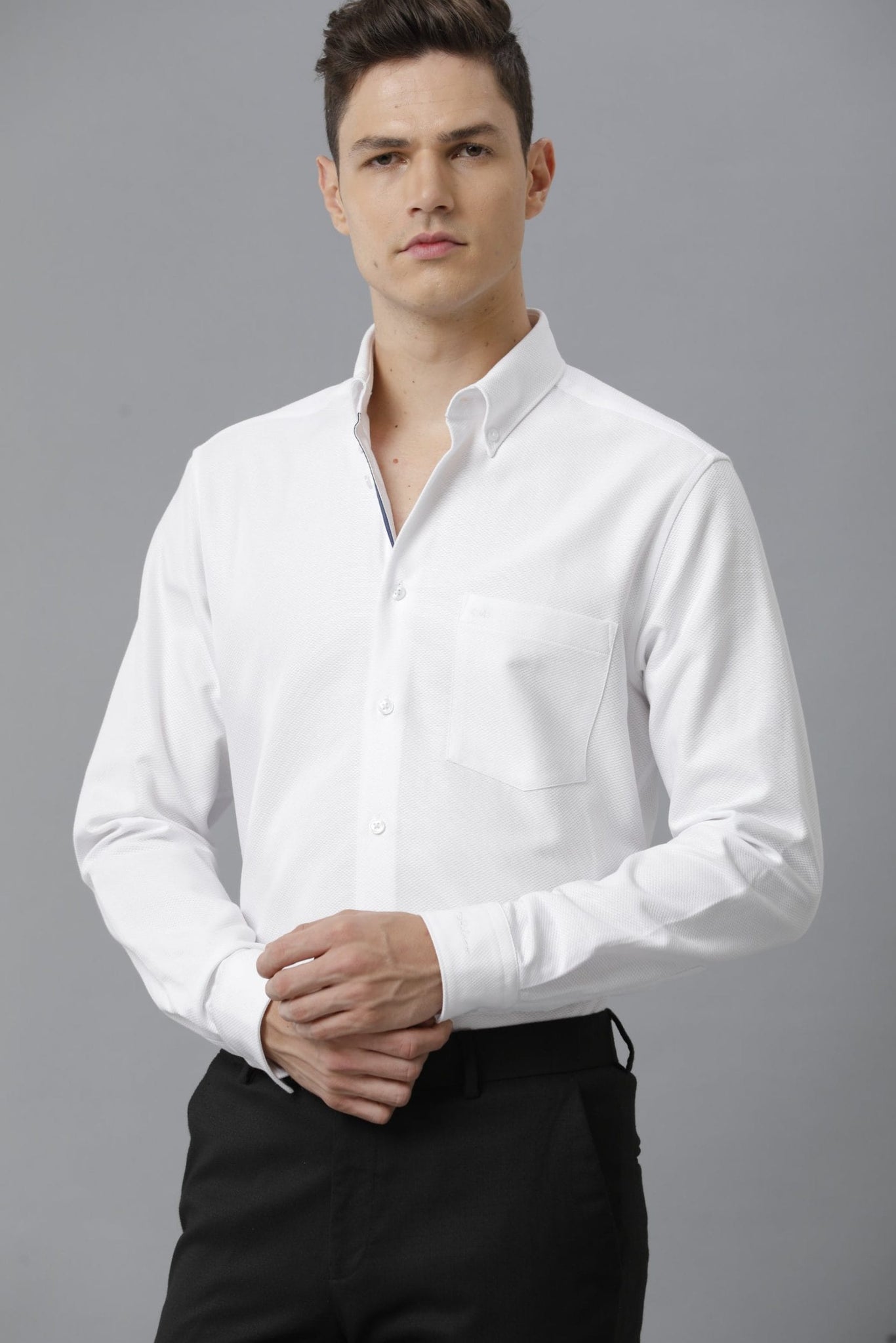 Formal Solid White Textured Shirt