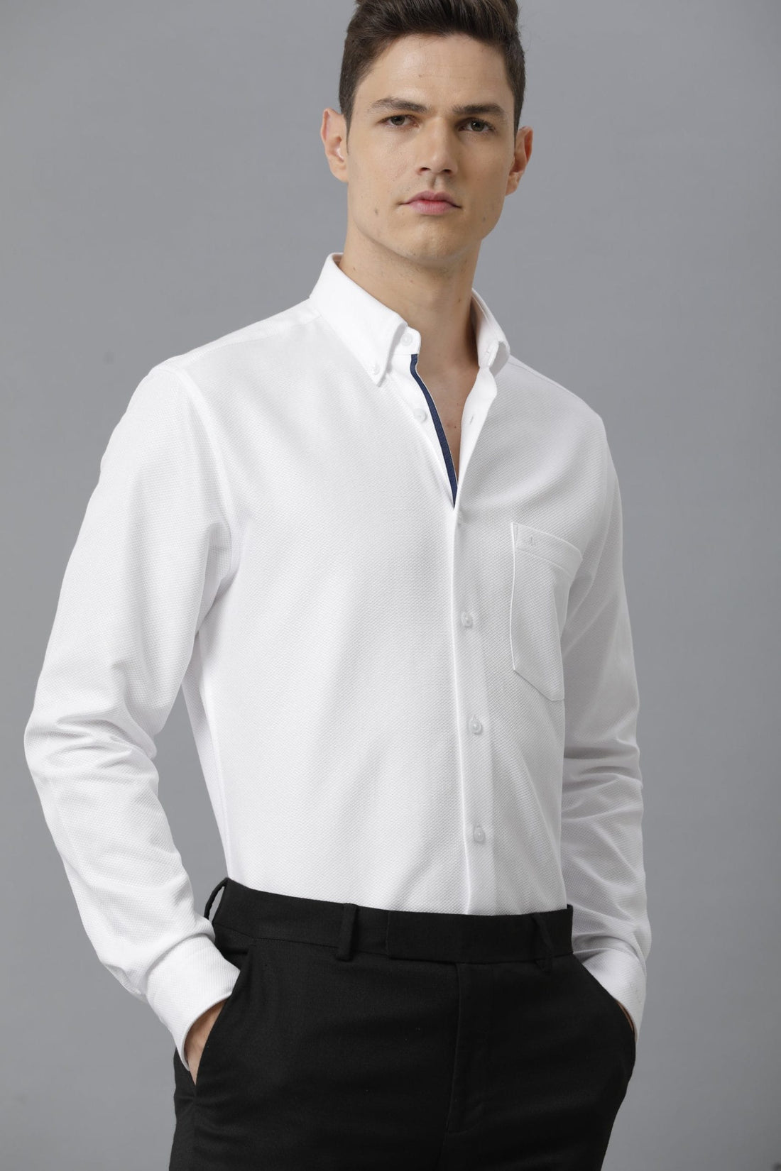 Formal Solid White Textured Shirt