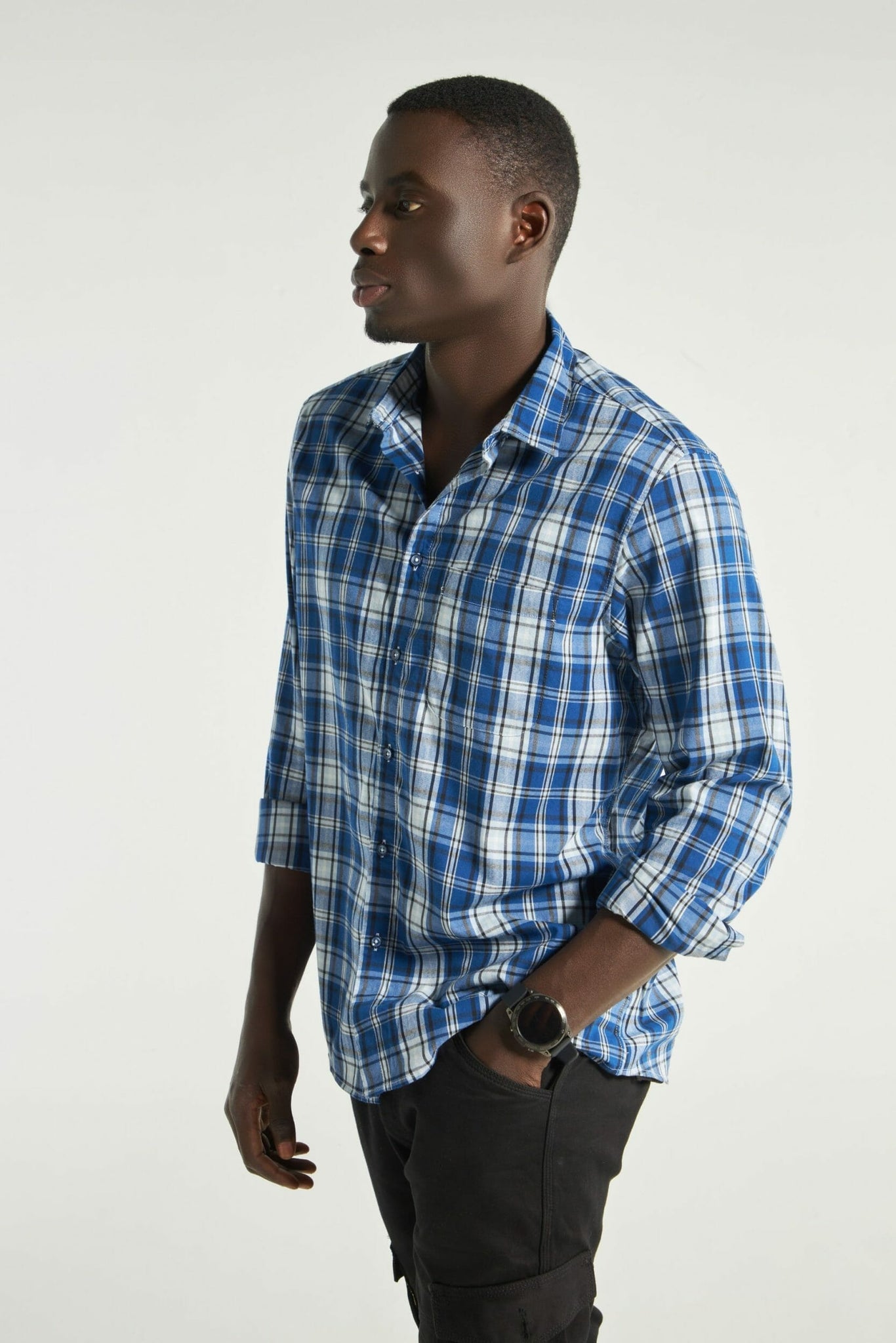 Navy White Checks Full Sleeve Shirt