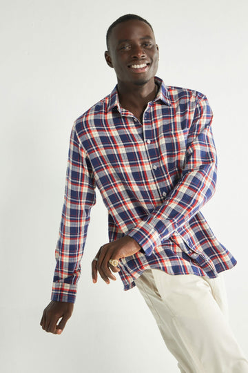 Orange Red Check Full Sleeve Shirt