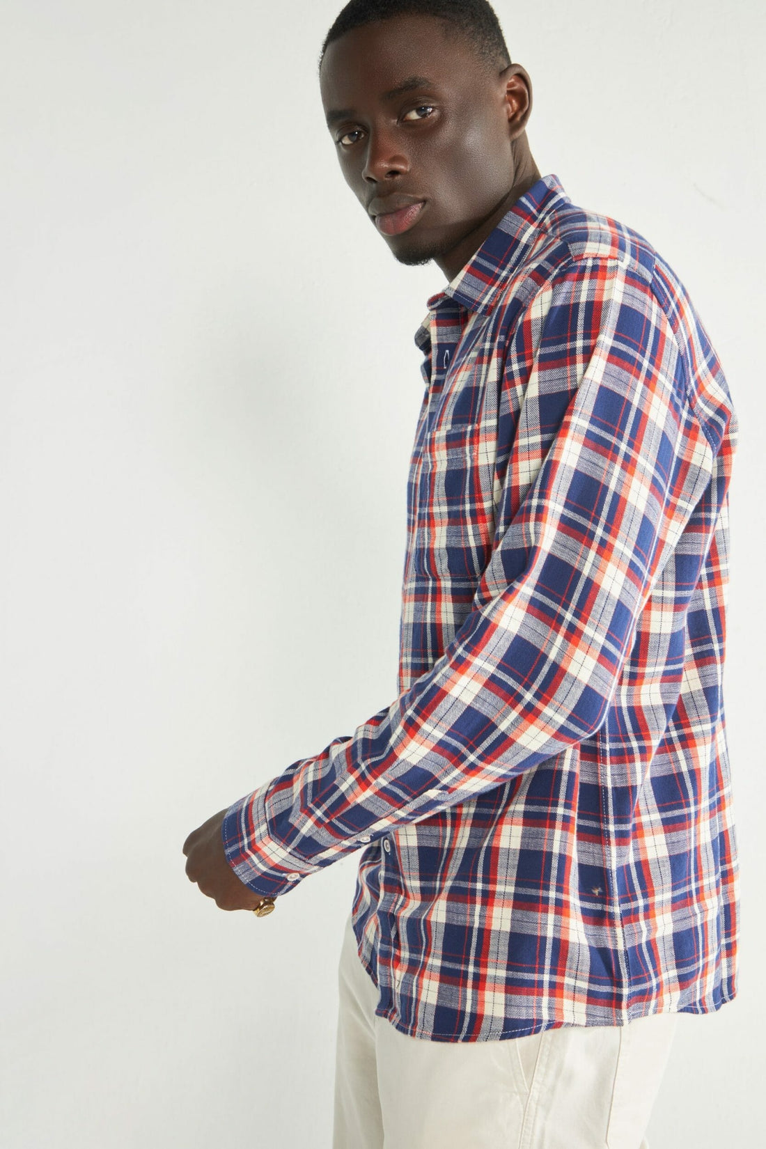 Orange Red Check Full Sleeve Shirt