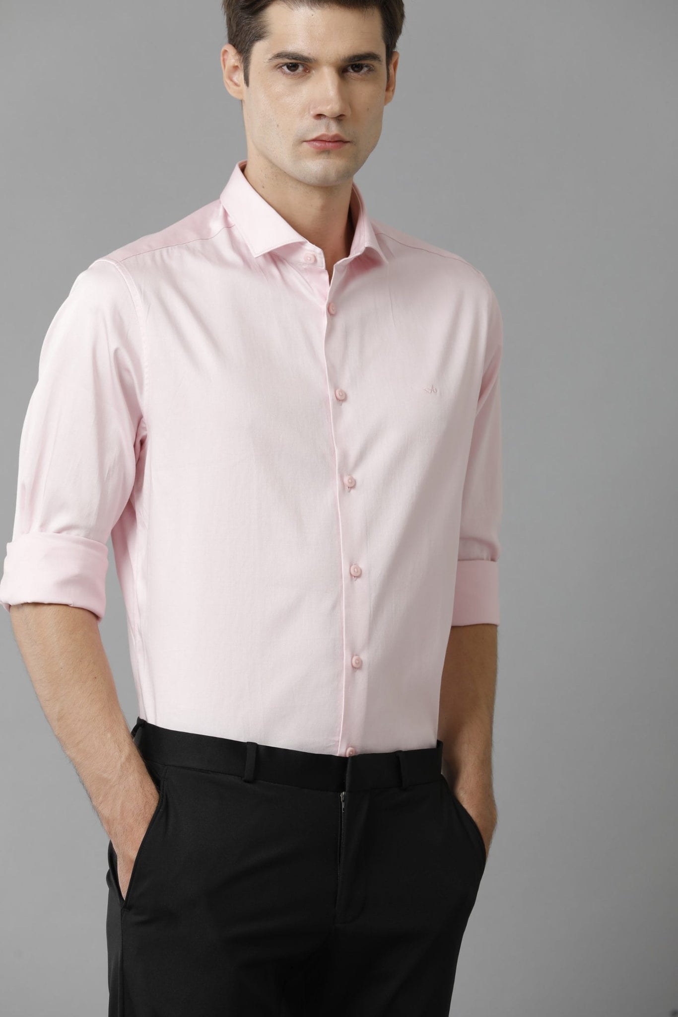 Solid Formal Satin Stretch Cotton Pink Shirt