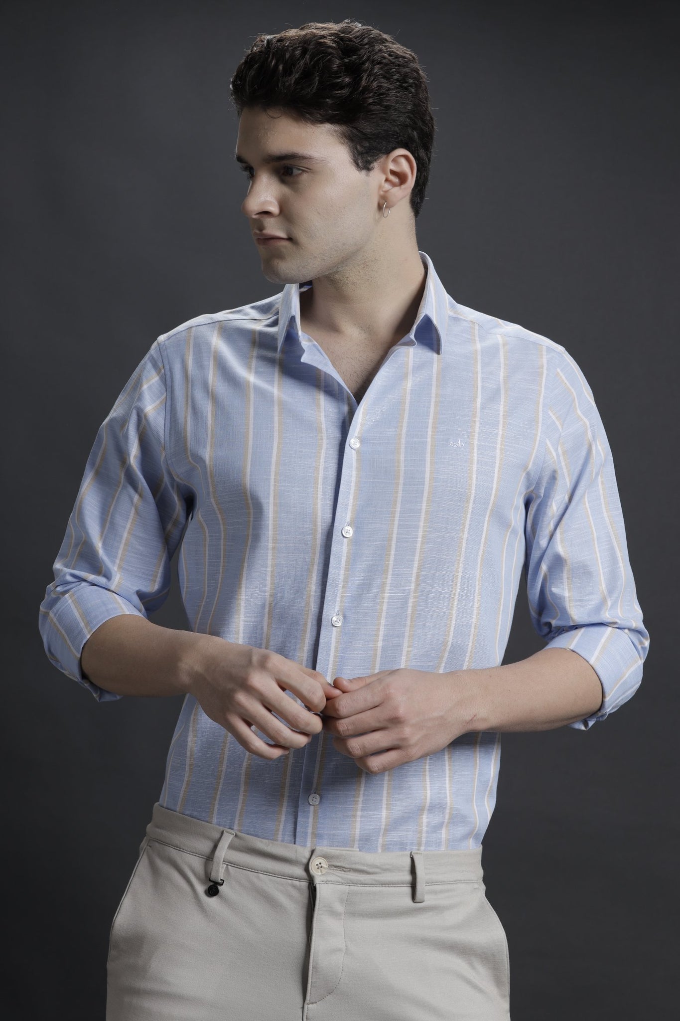 Striped Cotton Sky Blue Casual Shirt