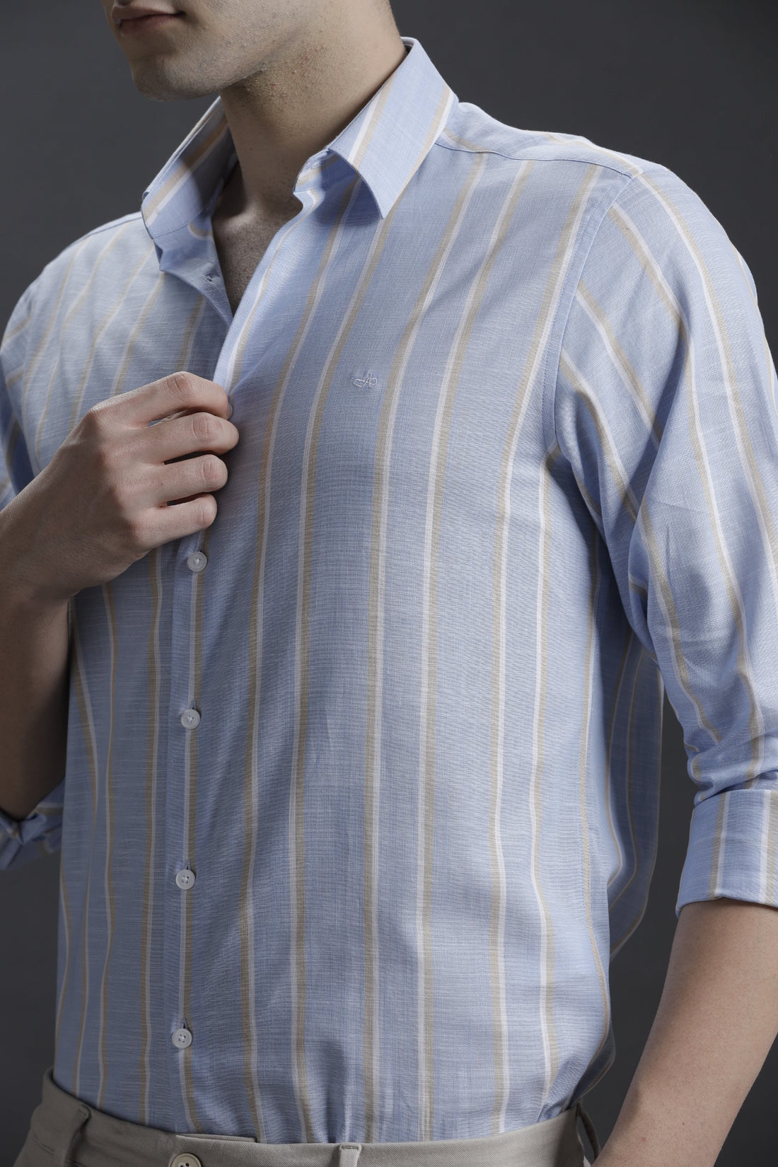 Striped Cotton Sky Blue Casual Shirt