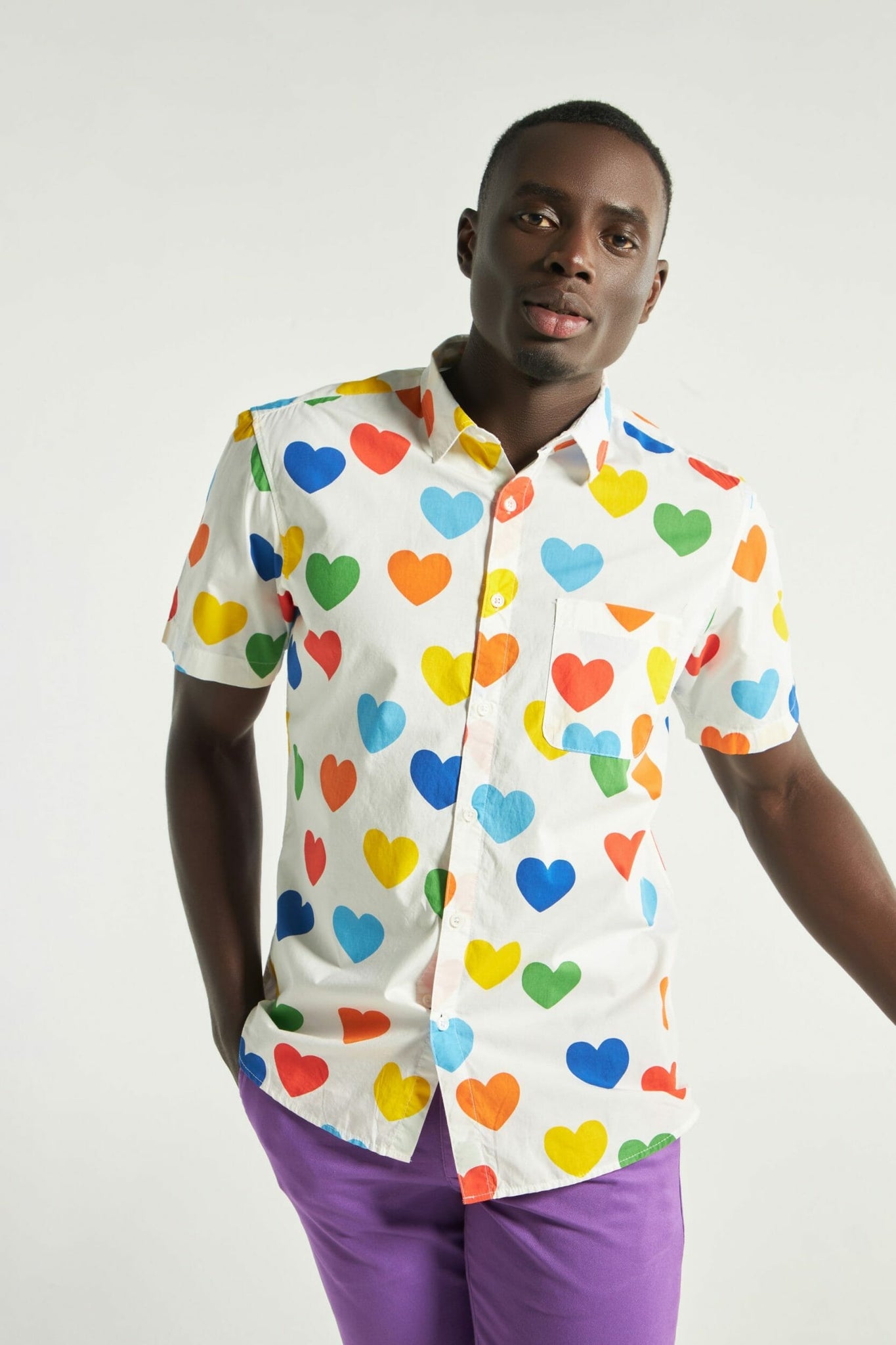 White Heart Love Print Short Sleeve Shirt