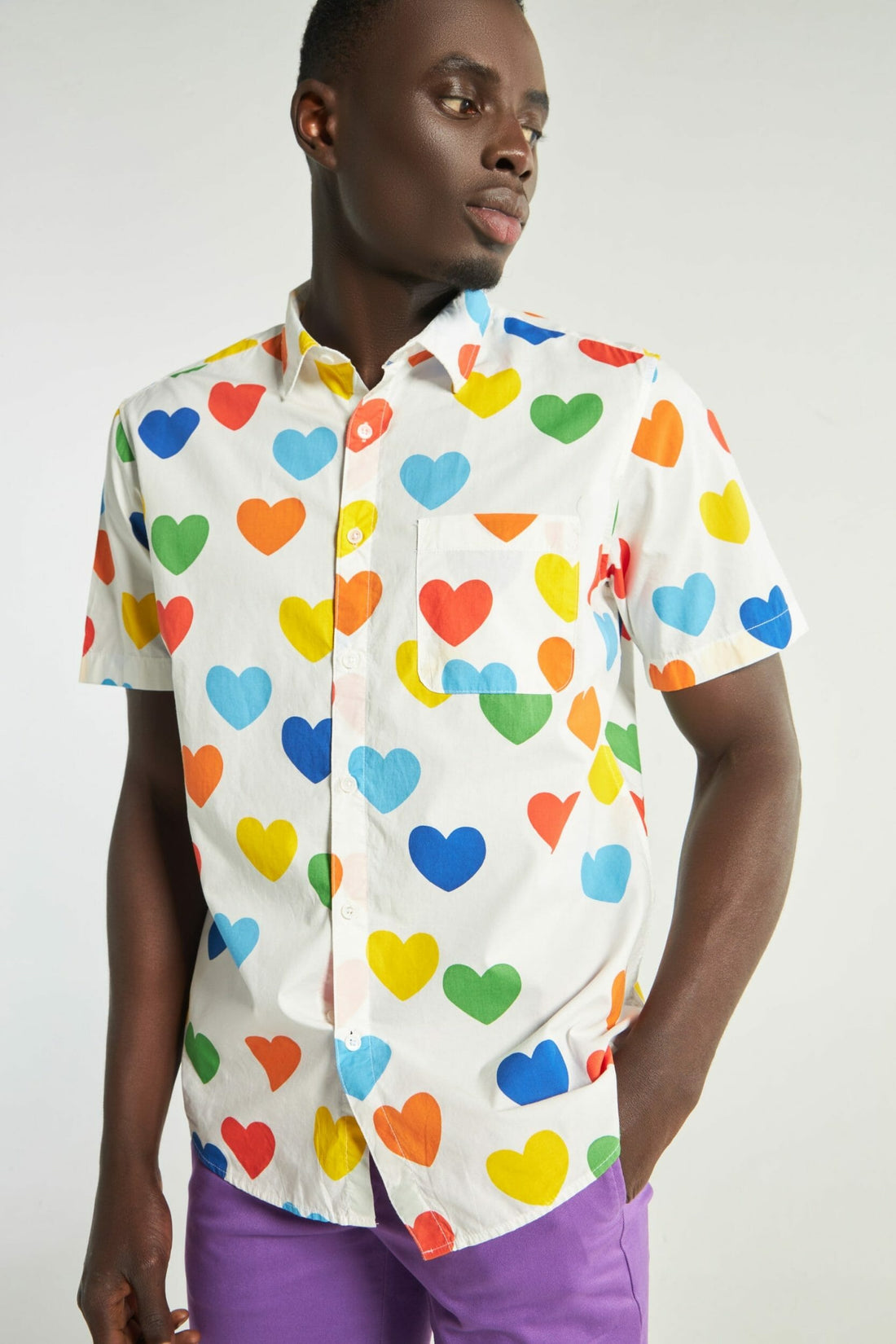 White Heart Love Print Short Sleeve Shirt