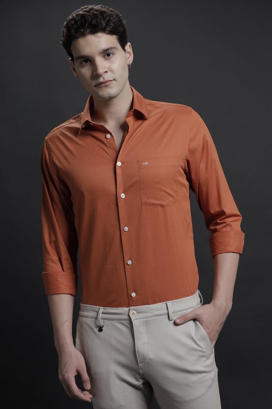 Ditsy Orange Casual Cotton Shirt