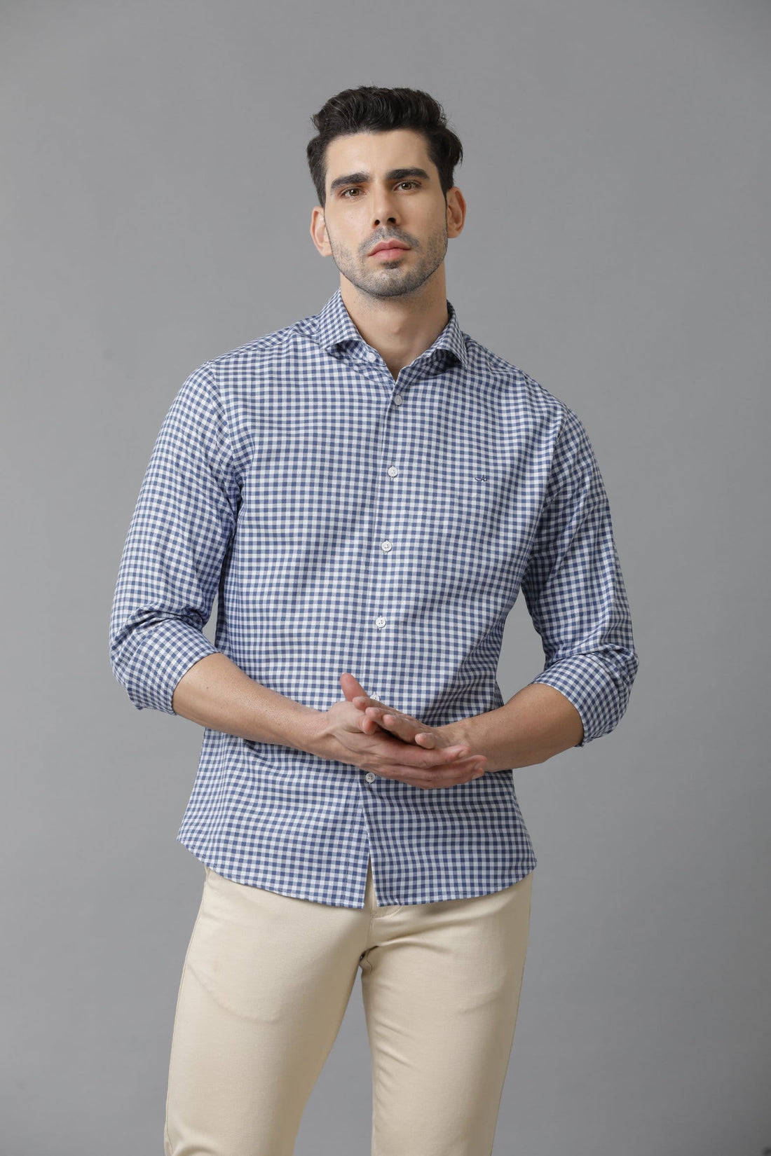 Checked Twill Casual Blue Shirt