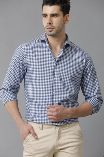 Checked Twill Casual Blue Shirt