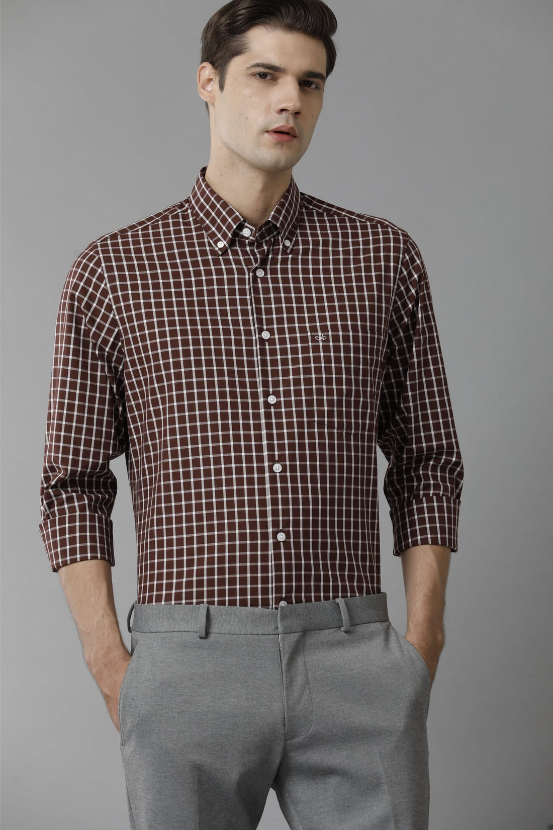 Checkered Cotton Casual Brown Shirt