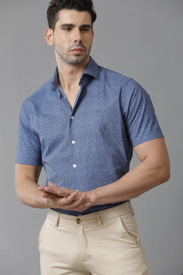 Casual Cobalt Blue Shirt With Polka Dots