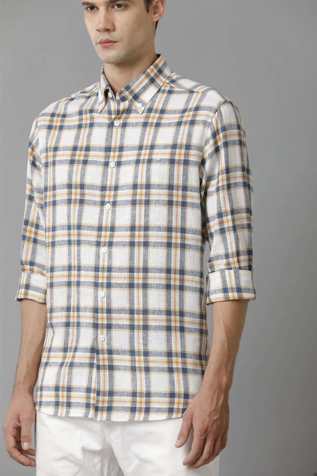 Checked Cotton Casual Beige Shirt