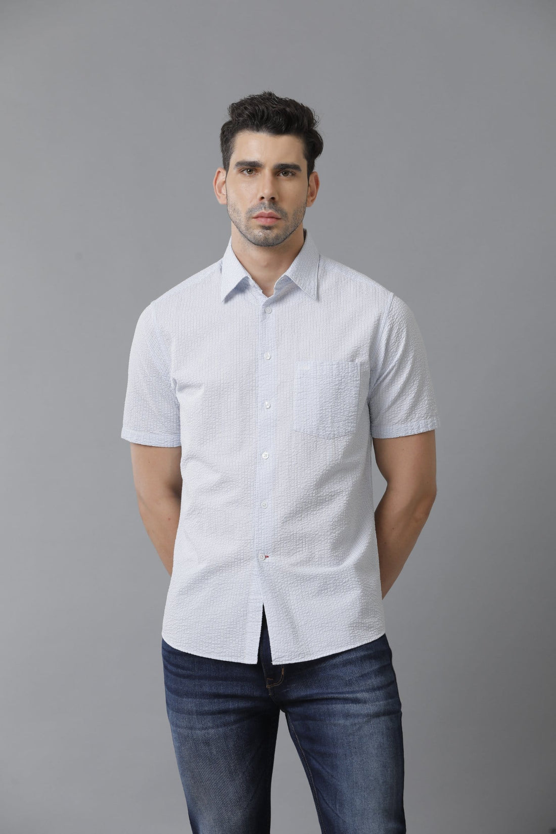 Textured Bluish White Shirt