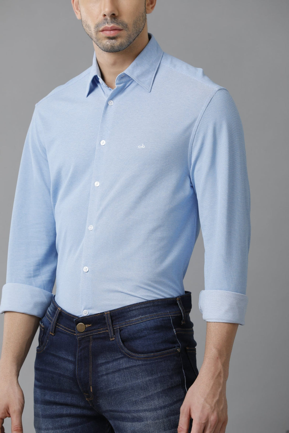 Knitted Cotton Poly Casual Blue Shirt