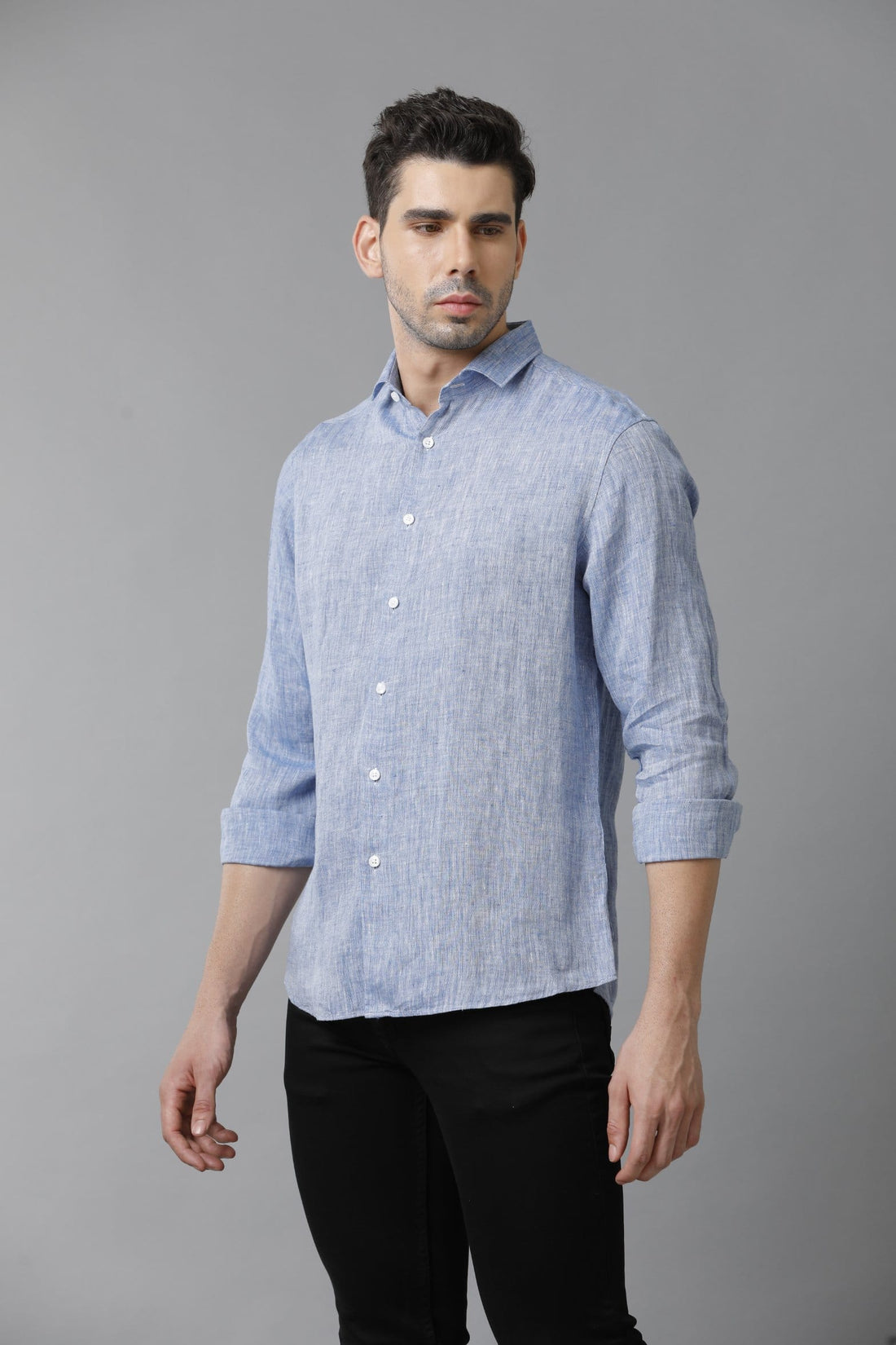 Solid Linen Casual Cashmere Blue Shirt